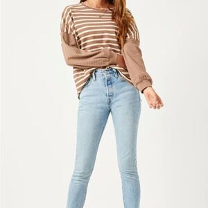 Hayden Los Angeles Stripe Knit Sweater Brown & Cream Size L